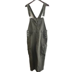 Vintage Army Green Denim Cargo Overalls Cotton Spandex Blend by Klesis Size M